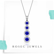 Circle Drop Halo Diamond Pendant,  White Gold Blue Sapphire Necklace,  C