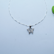 Silver Small Butterfly Pendent With Chain With White Stone